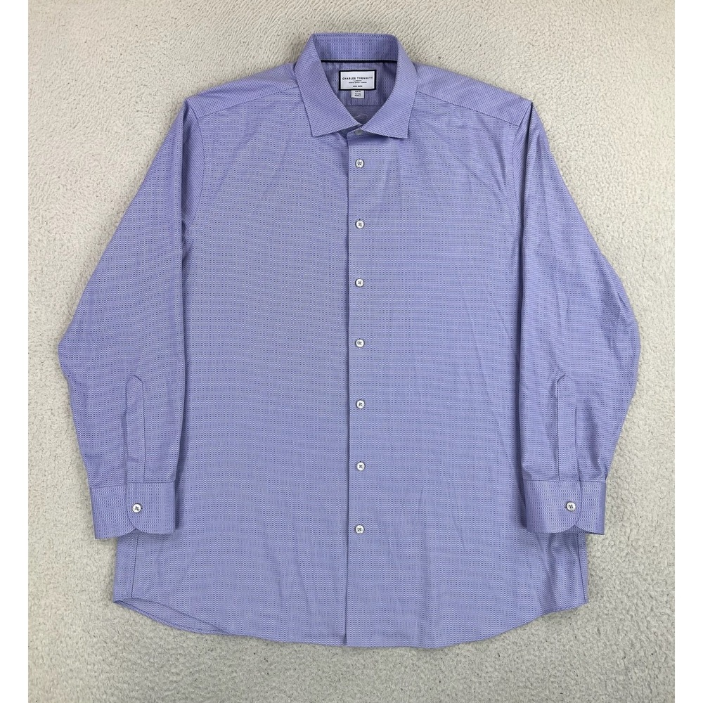 Charles Tyrwhitt Dress Shirt Mens 18 34/35 Purple Check Slim Fit Non Iron LS
